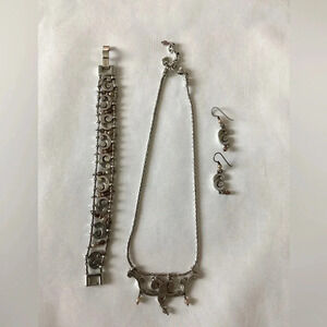 Brighton Vintage Faux Pearl Silver Tone Bracelet, Necklace and Earrings